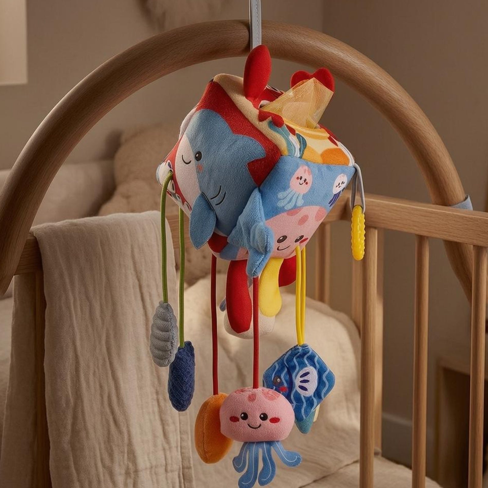 Hanging Baby Carriage Toy Padded Crib Hanging Toy Dangling Cords
