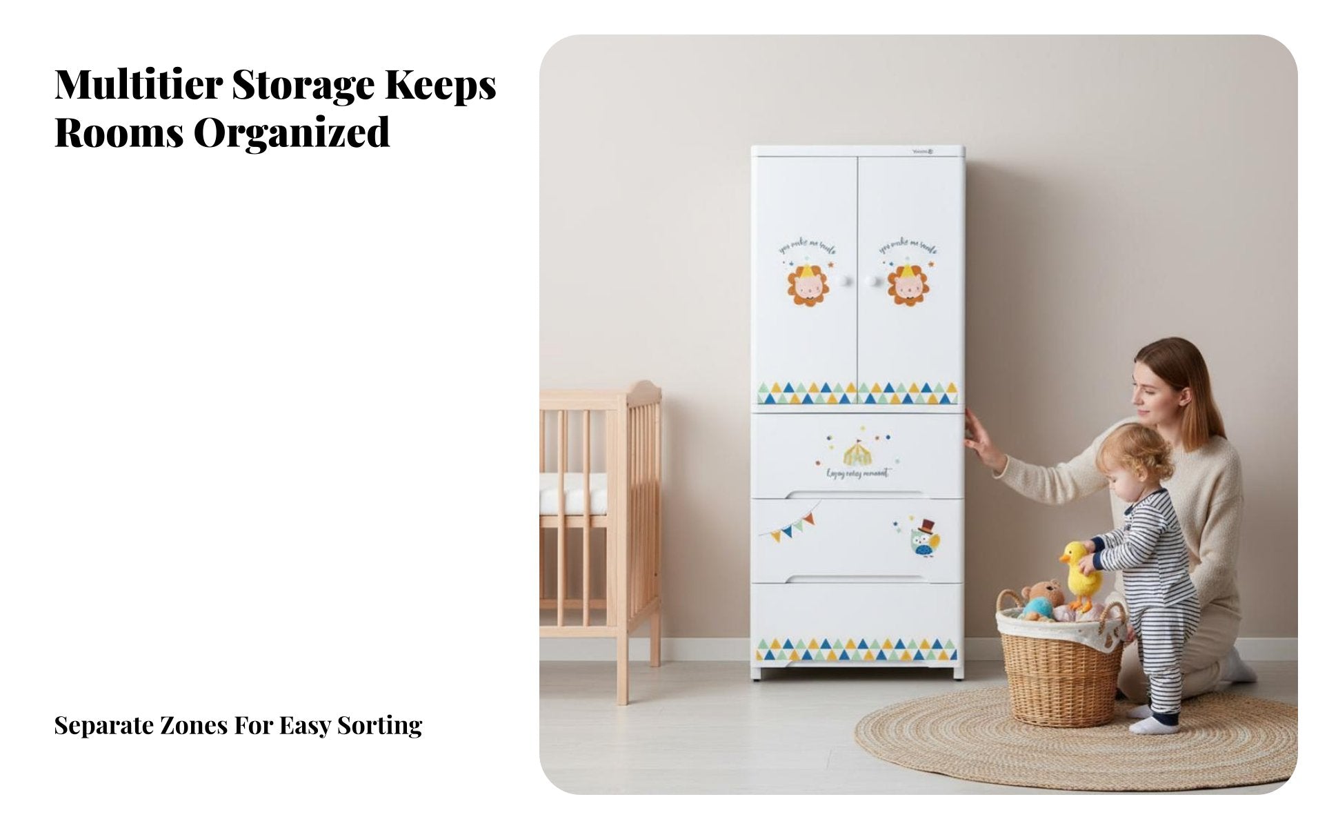 Large Capacity Multi-Bin Storage Cabinet child-appropriate Height Cartoon Drawer Chest Safe Rounded Corners children's Furniture Lightweight Design for Toddlers, Parents, Nursery, Playroom, Bedroom, Closet
