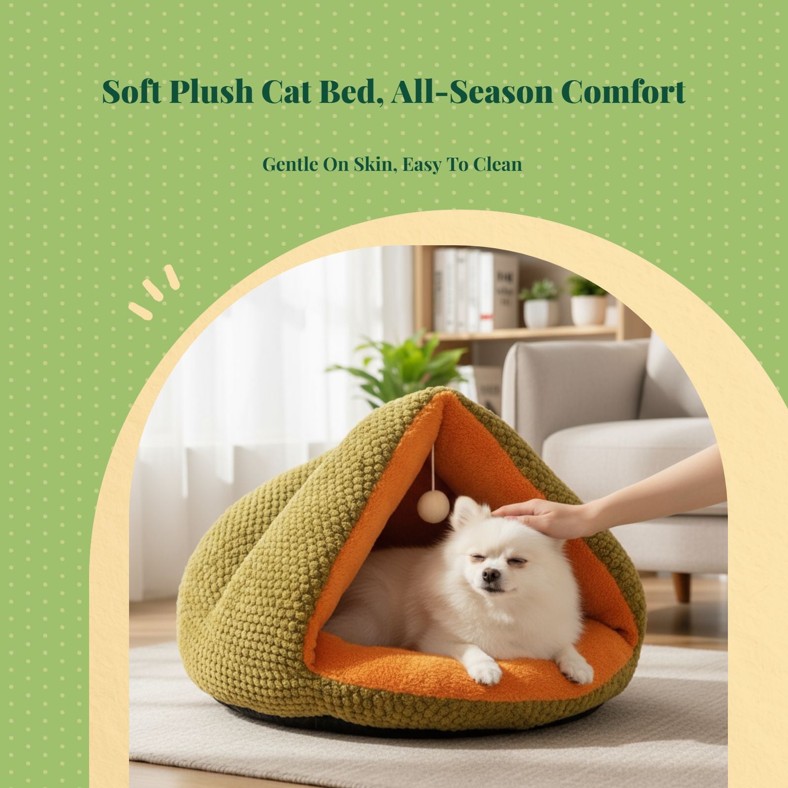 Plush cat bed with washable pad