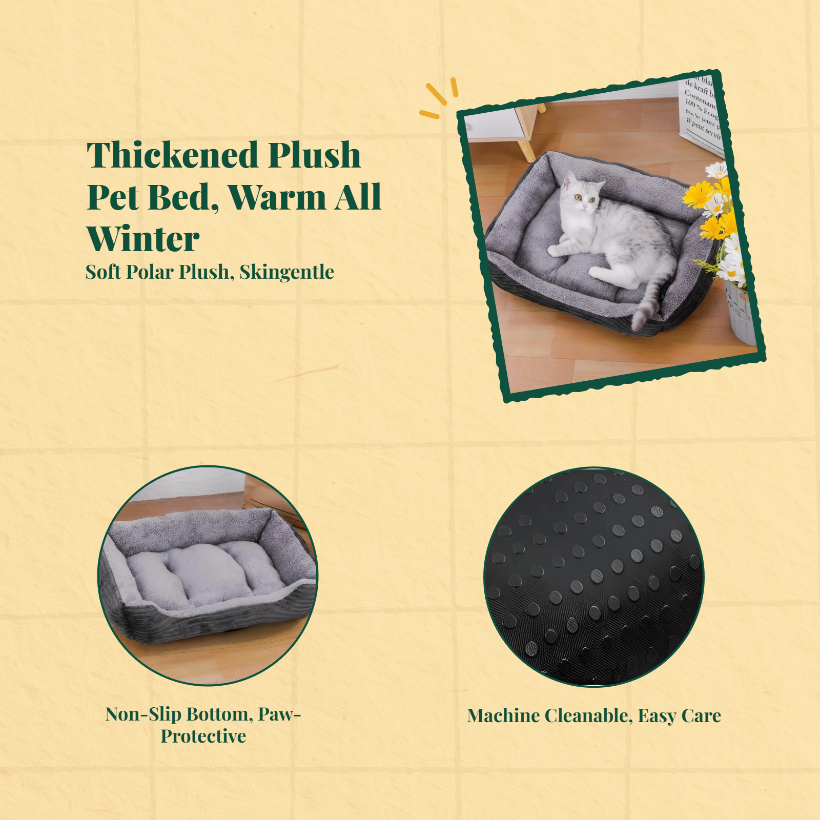 Plush Dog Bed Mat, Non-Slip, Washable, All-Season Comfort