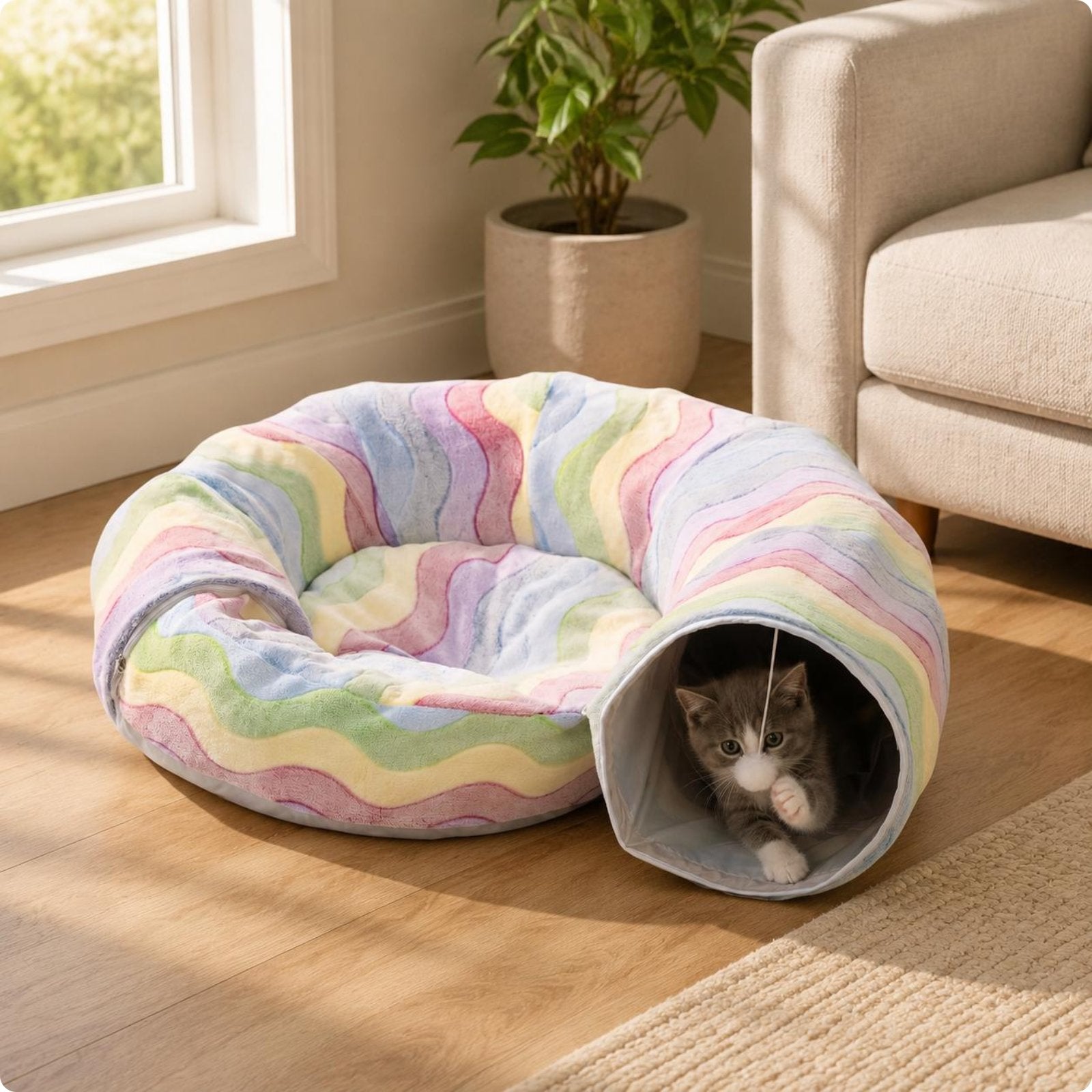 Kitten Tunnel Nest Multi-Functional Kitten Cave Bed Long-Lasting for Indoor