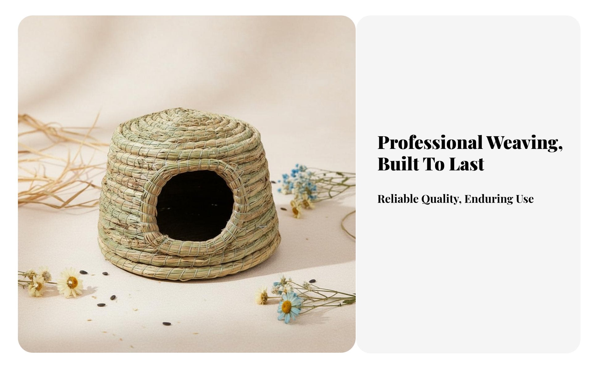 Natural Material Woven Grass Pet Hut Multi-Use Woven Grass Pet Hut Comfortable Handwoven Pet Nest Breathable for Rabbit Owners, Hutch, Aviary, Indoor, Playpen