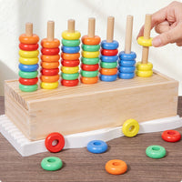 Rainbow Disc Sorter Natural Wood Counting Toy Painted Finish