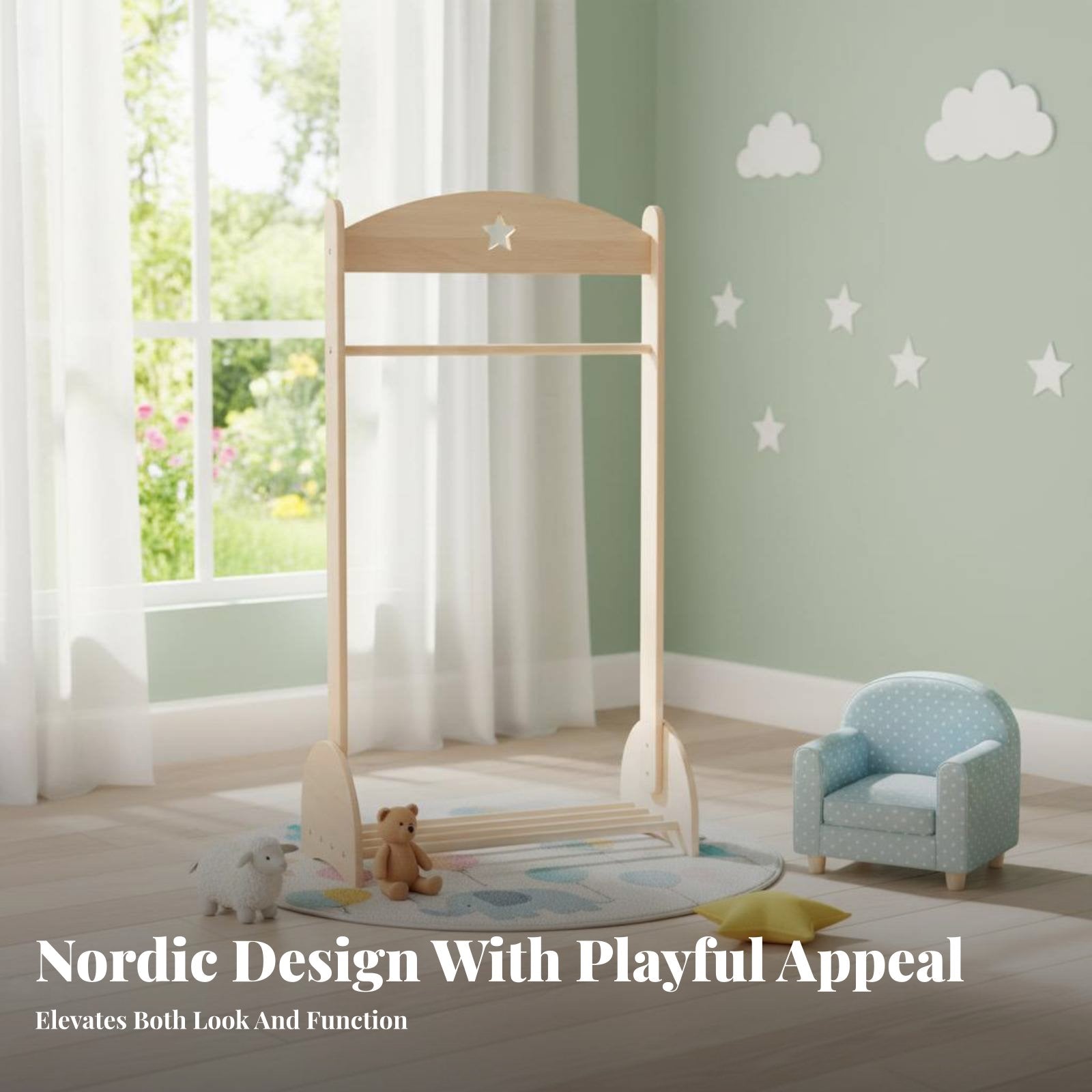 children's Costume Rack Cute Design Children's Accessible Wardrobe Stable Frame Easy Assembly for Young Children, Parents