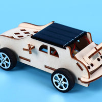 Cut Wooden Car Model Slot-Together Solar-Powered Car Toy Rubber Tires