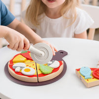 Wooden Pretend Pizza Realistic Role-Play Wooden Pizza Toy Interactive for Kids, Young Children, Playroom, Preschool, Kindergarten