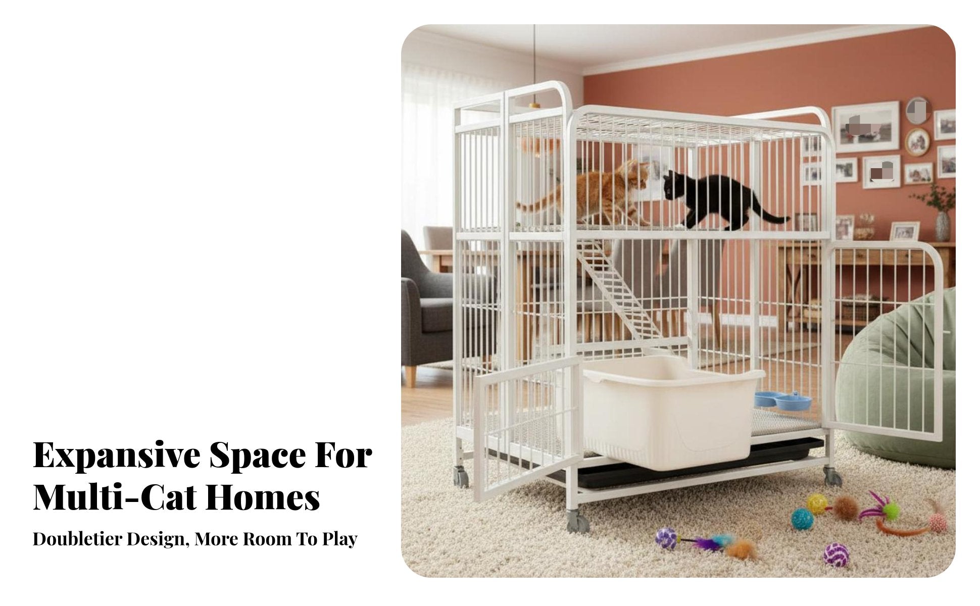 3-Tier Foldable Cat Kennel Integrated Litter Box Multi-Level Cat Crate Large Space Spacious Interior for Indoors, Home, Bedroom