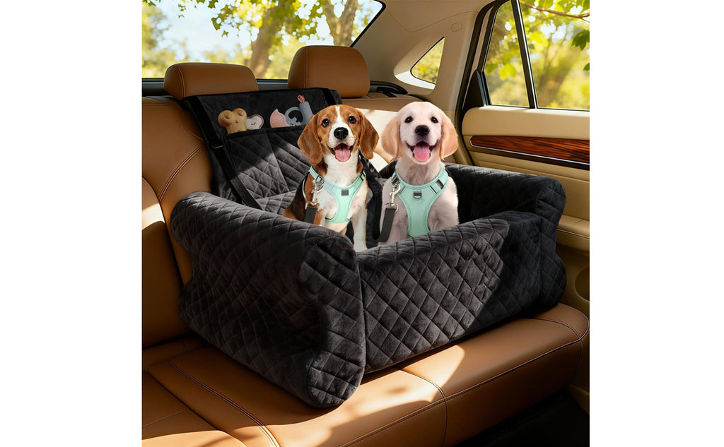 Dog Car Booster Bed Removable Washable Cover Puppy Vehicle Pet Bed Thick Seatbelt Straps Lookout Booster for Road Trips