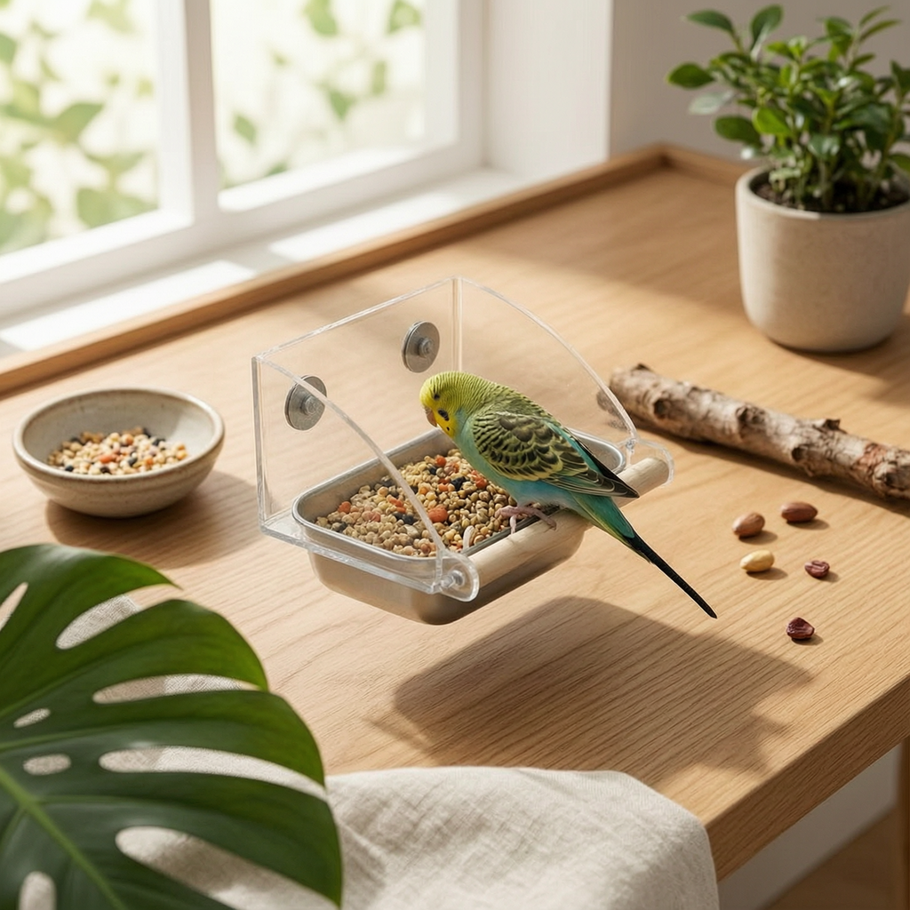 Acrylic birds Feeder Spillproof Acrylic Food Dispenser Large Capacity Cage Mounted Food Bowl for Parrots, Cockatiels