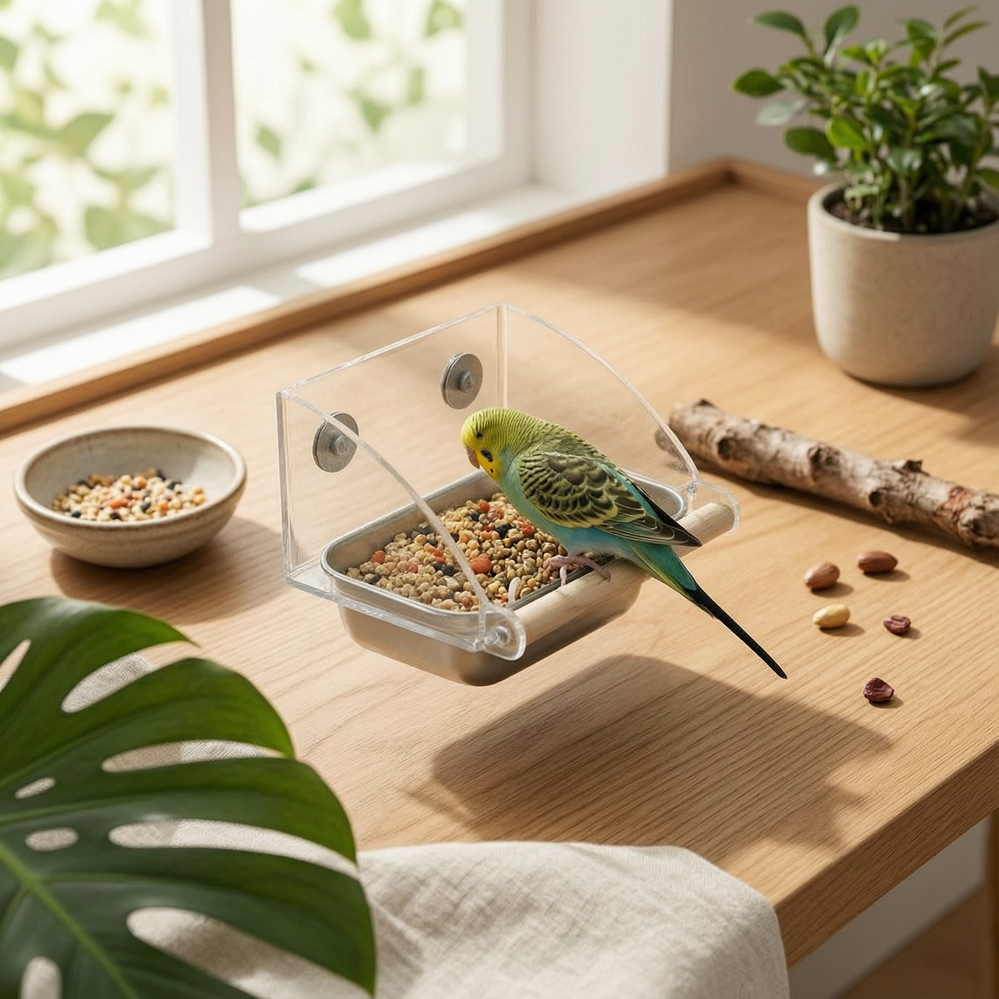 Acrylic birds Feeder Spillproof Acrylic Food Dispenser Large Capacity Cage Mounted Food Bowl for Parrots, Cockatiels