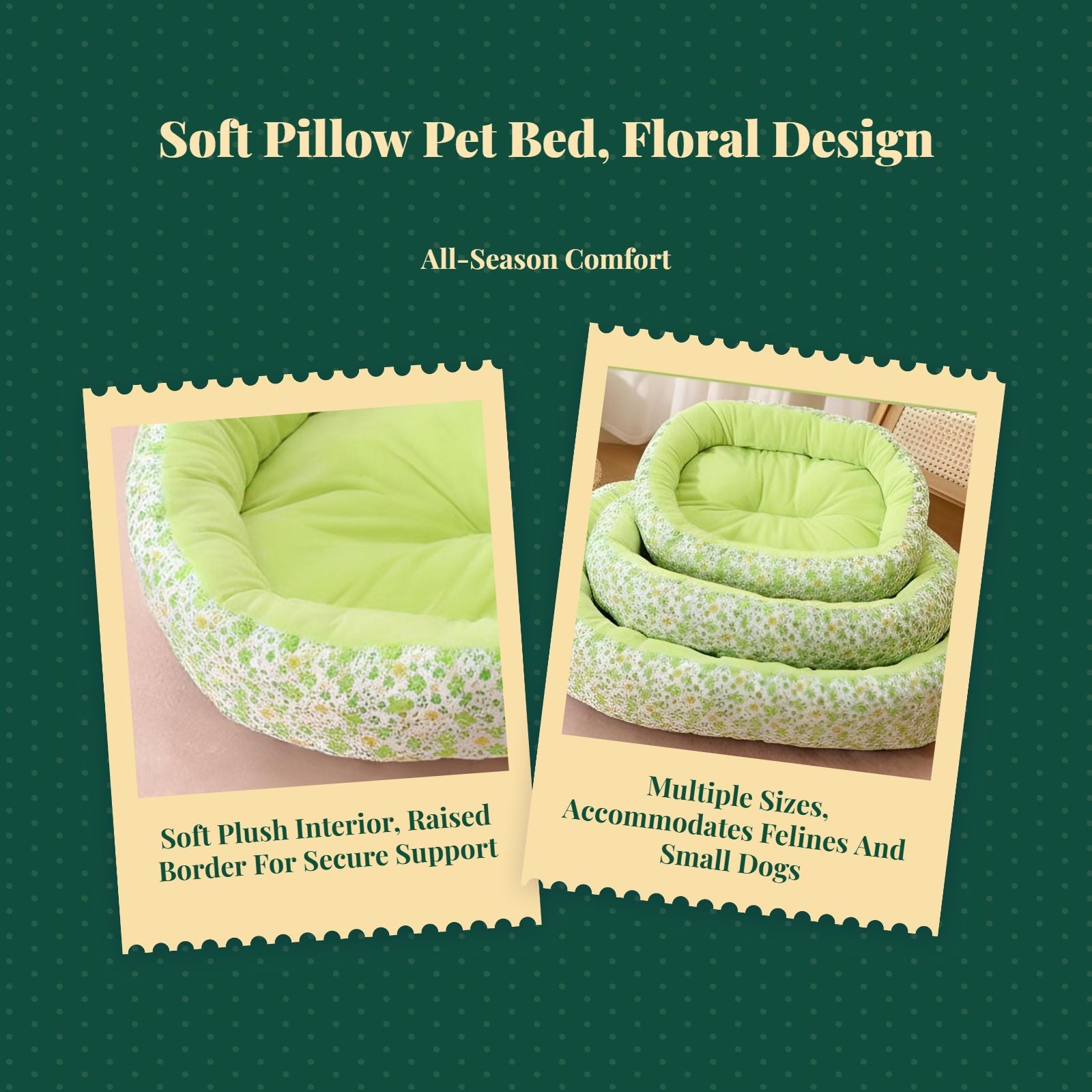 Plush Round Pet Bed, Auto-Warming, Floral Pattern