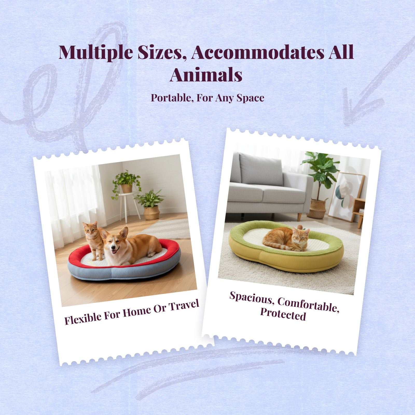 Calming Pet Bed, Plush Mat, Indoor Sofa for Dogs & Cats