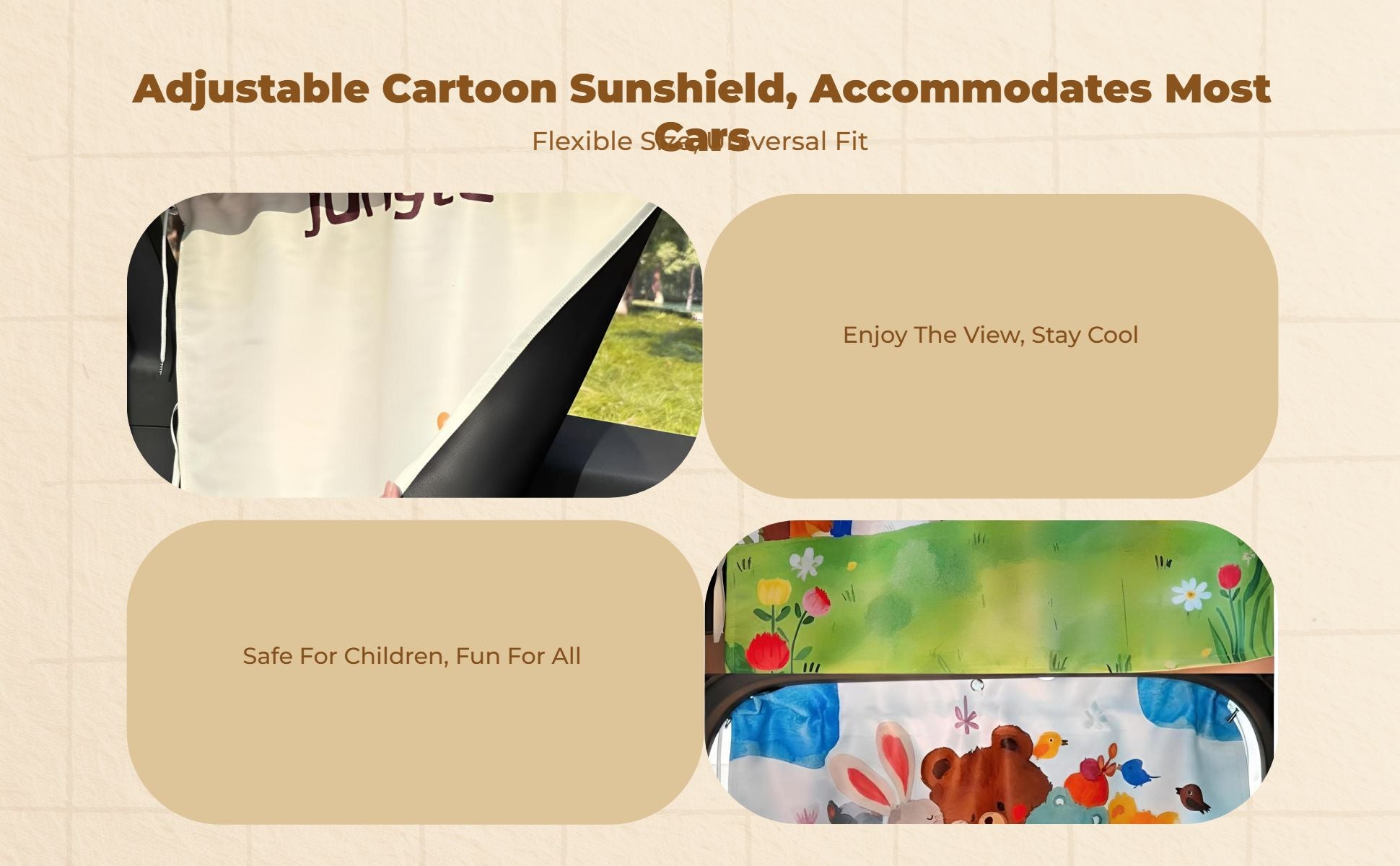 Car sun and shade Screen, Retractable Suction Holder, Sun Protection, Cartoon Design, Side Window Sun Block for Children, Infants, Passengers