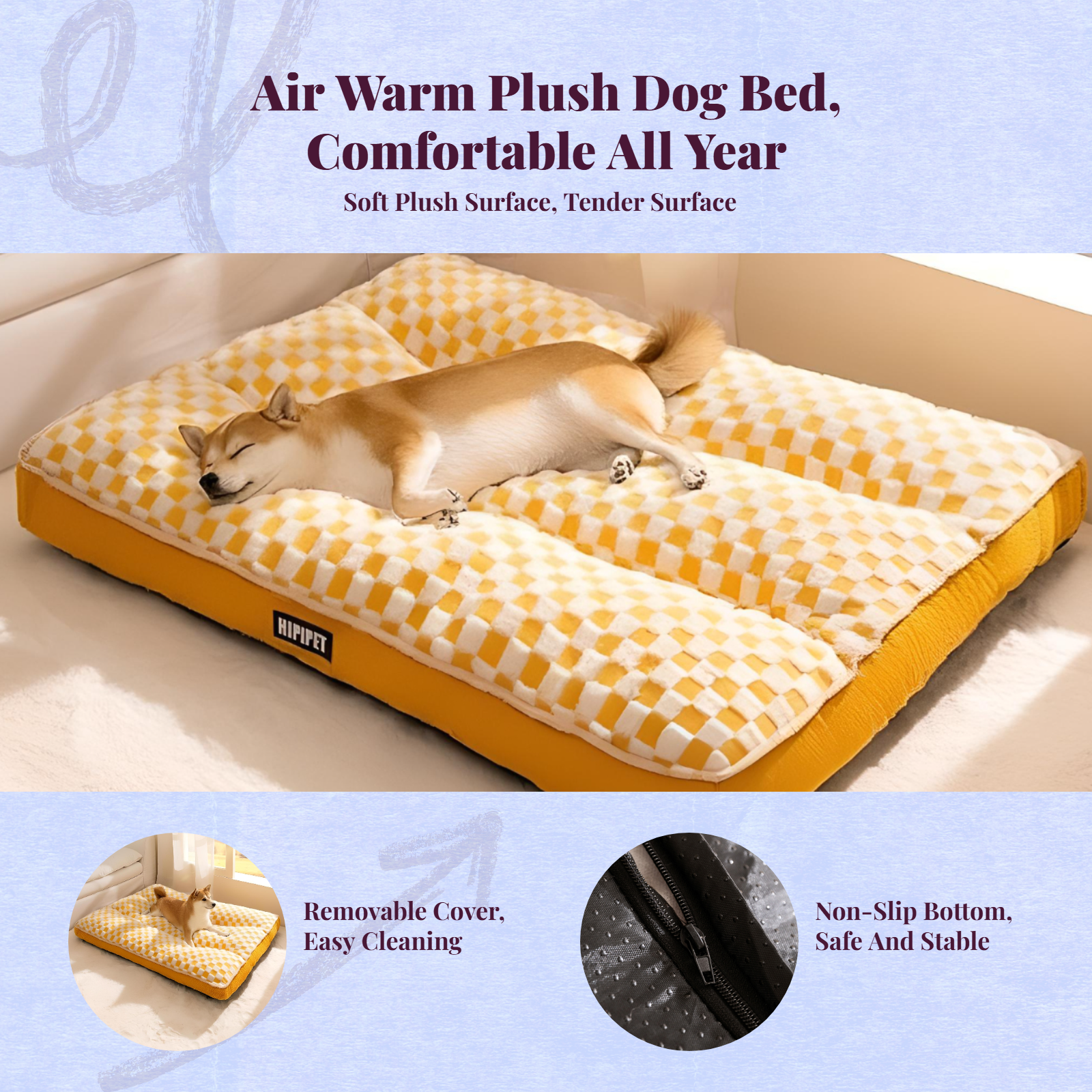 Dog Bed, Orthopedic cleanable Pet Sofa, Removable Cover, Winter Warm Mat for Large Dogs