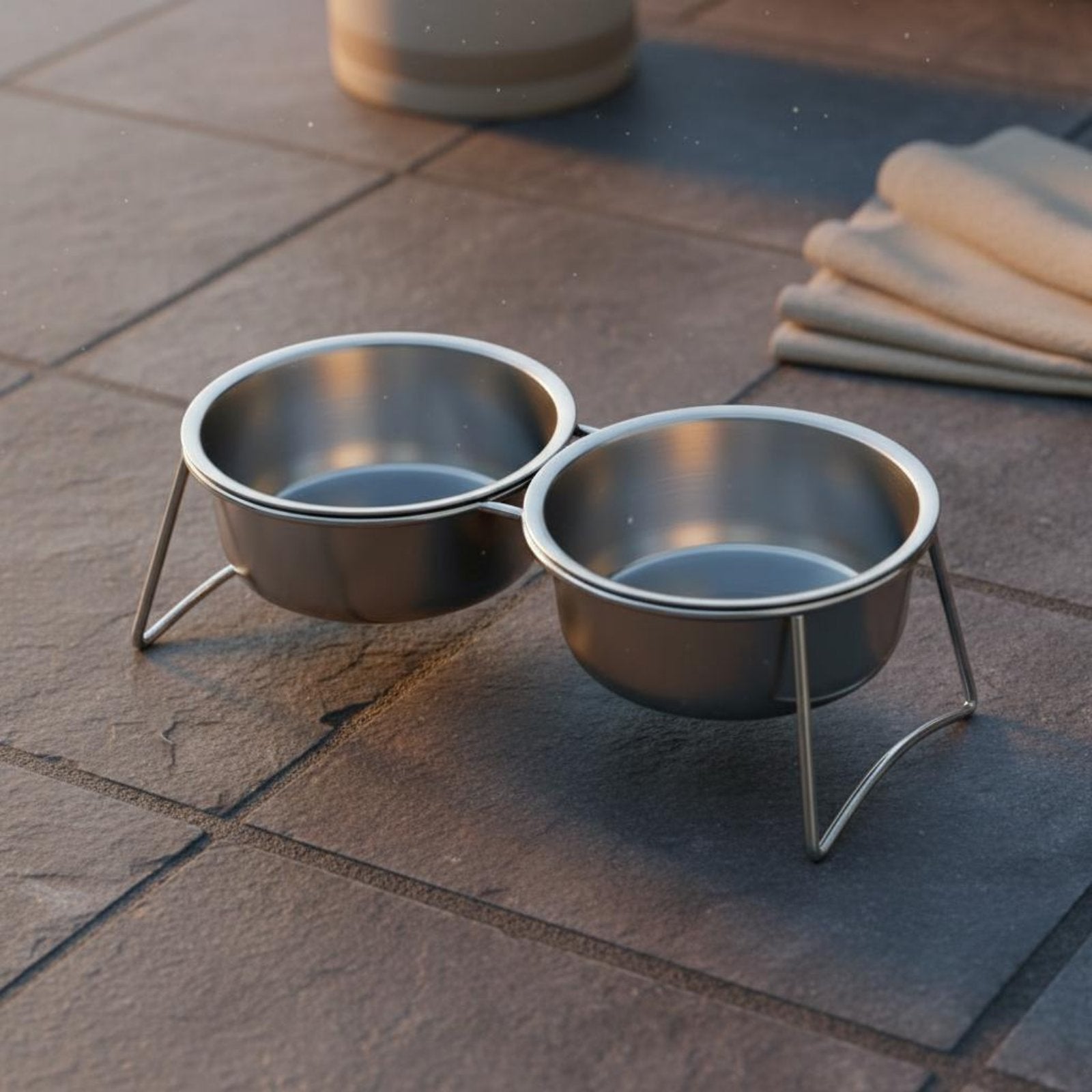 Double Stainless Steel Pet Bowls Easy to Clean Tilted Cat Food and Water Station