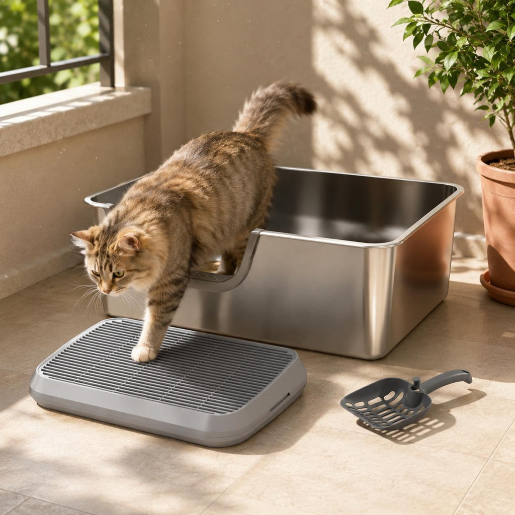 Stainless Steel Litter Box Rounded Corners uncoveredTop Litter Box
