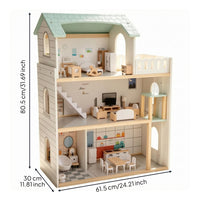 Multi Level Dollhouse Miniature Furniture Furnished Doll House Role Playing Wooden Play House for Children