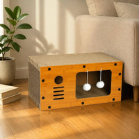 Feline Scratcher House Wood-Grain Pet Furniture Scratch Pads