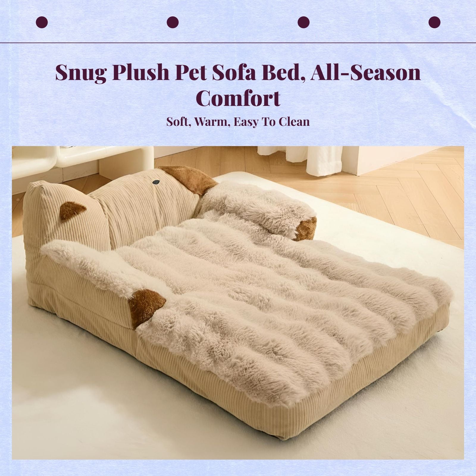 Dog Bed, Removable Cover, Calming Pet Sofa, Non-Slip, Warm