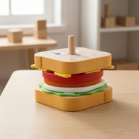 Wooden Sandwich Stacking Toy Cartoon Face Pretend Play Sandwich Rounded Corners