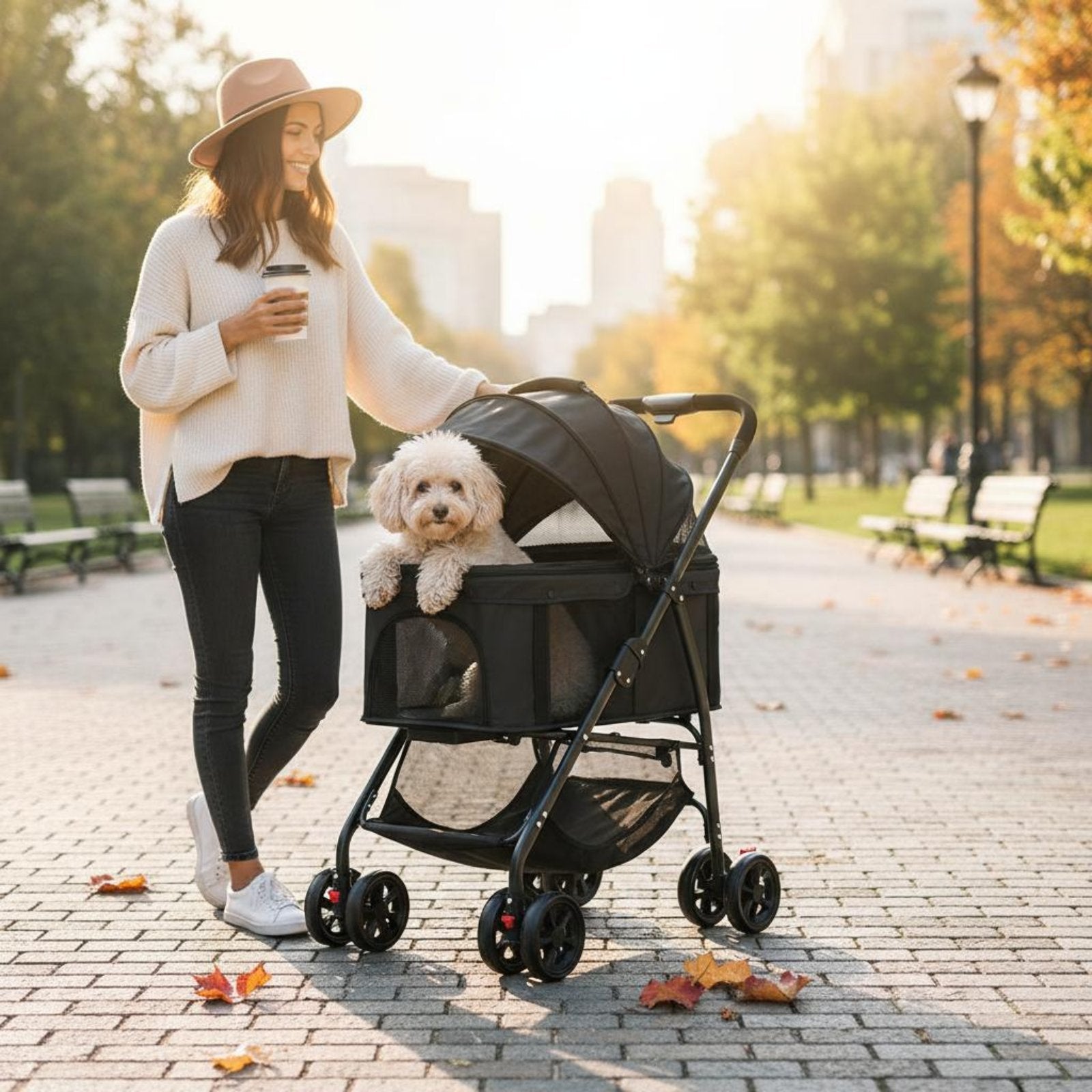 Foldable Pet Carriage 360-Degree Rotating Wheels Detachable Pet Carrier Pet Carriage Storage Basket Lightweight Dog Cat Pet Carriage