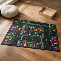 Indoor City Road Play Mat Printed Road Play Mat Carpet-Like Activity Rug Finished Edges for Crawling, Early Learning