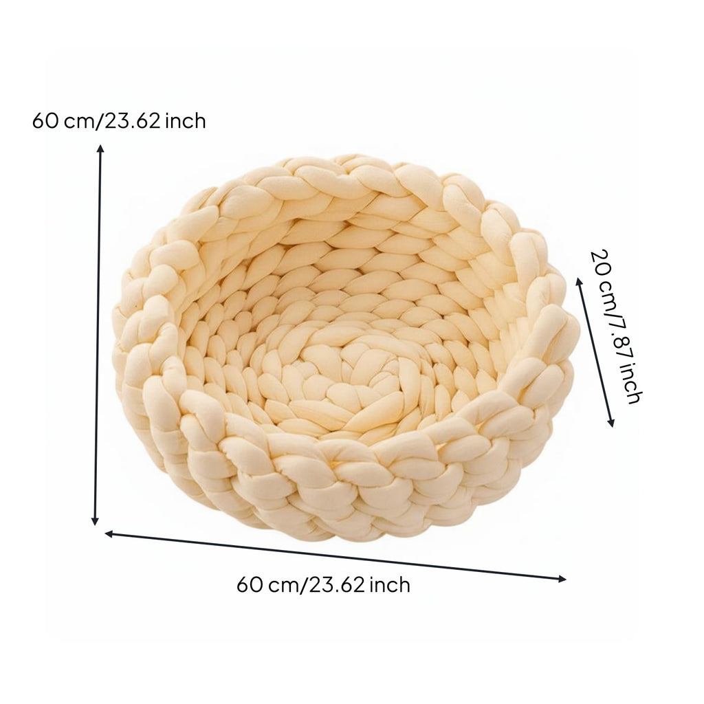 Chunky Knit Cat Bed Machine Washable Handmade Yarn Pet Bed Handcrafted Look Crochet Pet Resting Place for Cats, Small Dogs, Indoor