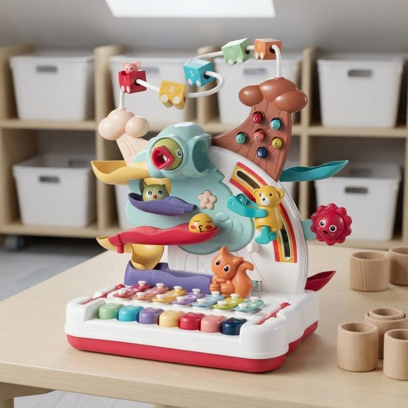 Tabletop Activity Toy Rainbow Design Infant Play Table Bead Maze for Babies
