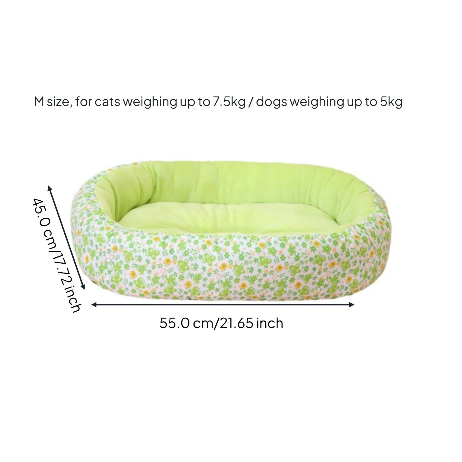 Plush Round Pet Bed, Auto-Warming, Floral Pattern