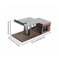 Wooden Gas Station Diorama Cutout Openings Miniature Scene Painted