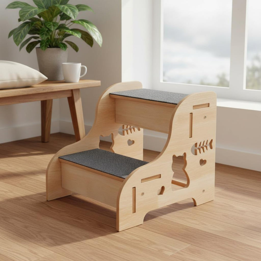 Wooden Dog Stairs Sturdy Construction Pet Steps Noise Reducing for Bedroom, Cats