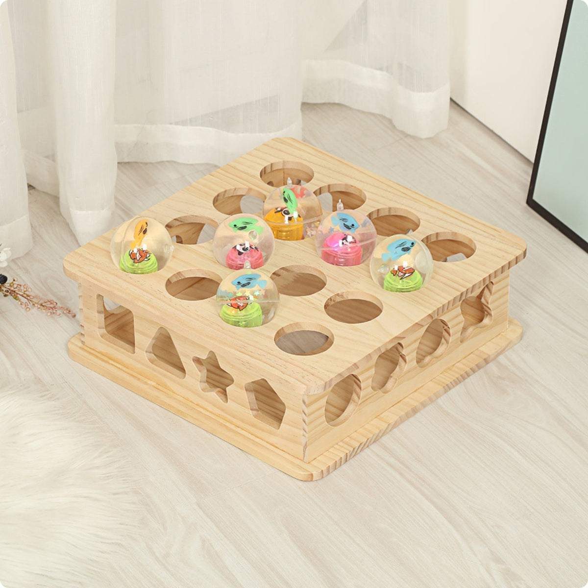 Whack a Rodent Feline Toy Solid Wood Interactive Feline Scratcher Toy for Indoor