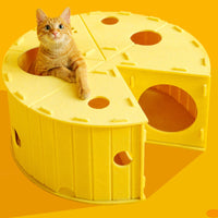 Cheese-Castle Tunnel Multiple Openings Felt Cat Yellow Interactive Cat Tunnel