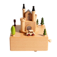 Hand-Turn Musical Box No Batteries Wooden Crank Musical Box Natural Wood