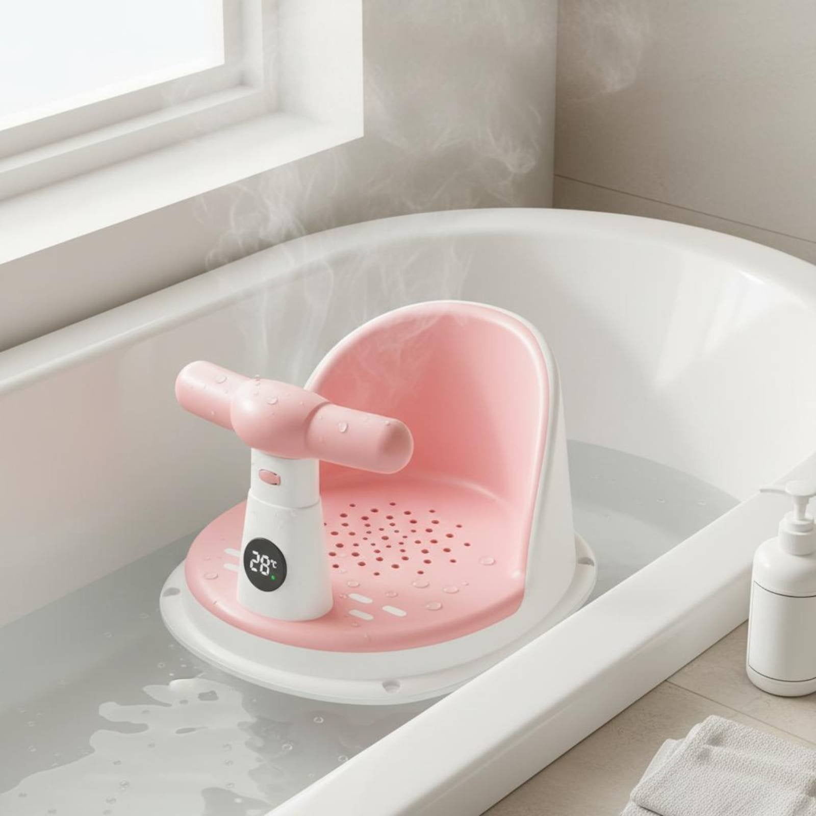 Temperature Sensing Bath Stool Drainage Holes Infant Bathtub Circle for Infants