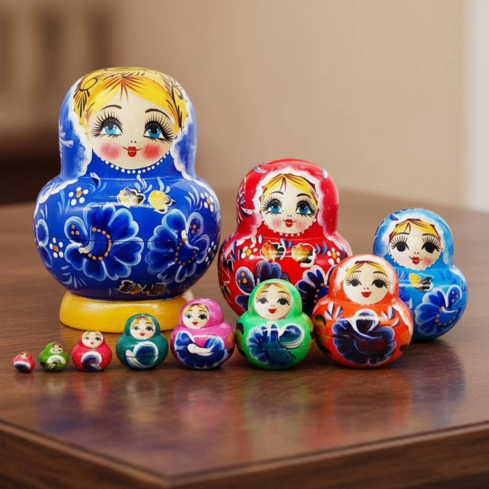 10 Pieces Matryoshka Nesting Doll Traditional Design 10-Layer Nesting Doll Set Great Gift Idea Stacking Toy for Kids, Playroom, Nursery