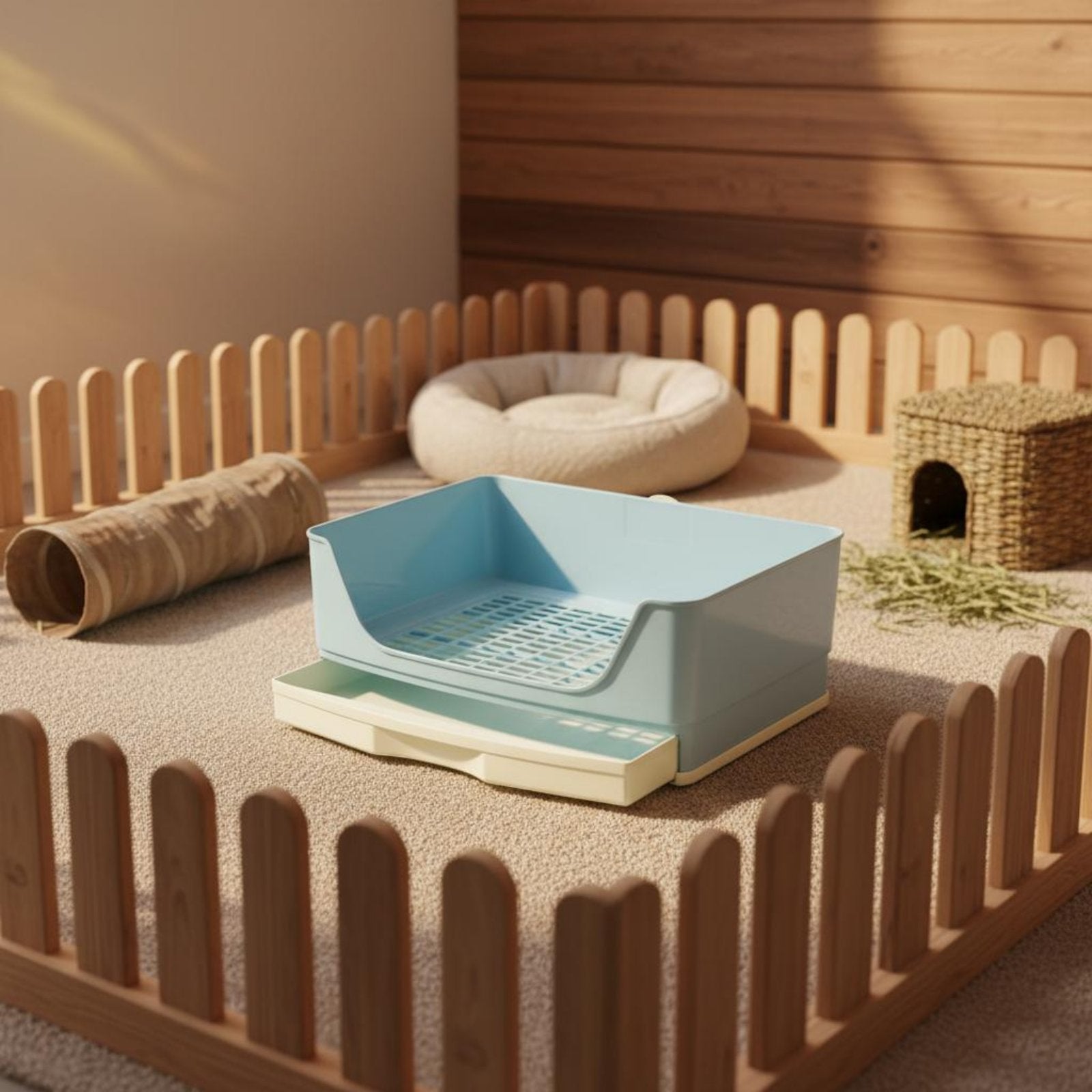 Rabbit Litter Box with Drawer Detachable Grid High-Sided Rabbit Potty