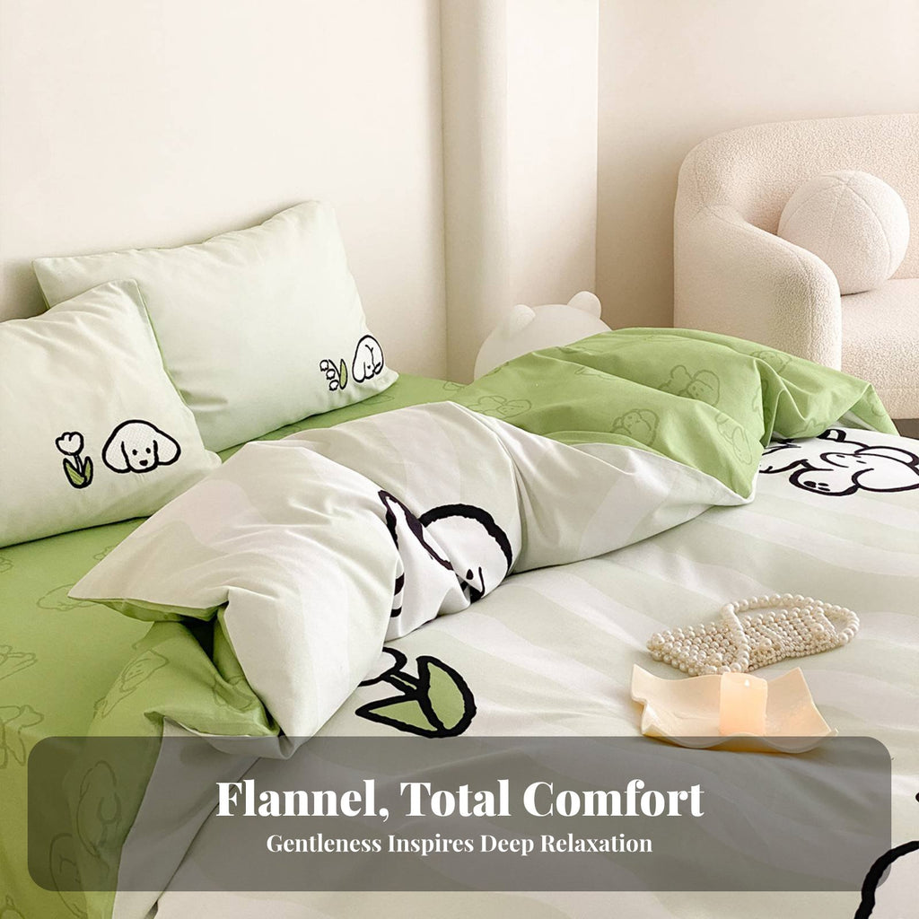 4 Pieces 4-Piece Dog Print Bedclothes Japanese aesthetic Duvet Cover Set for Teens