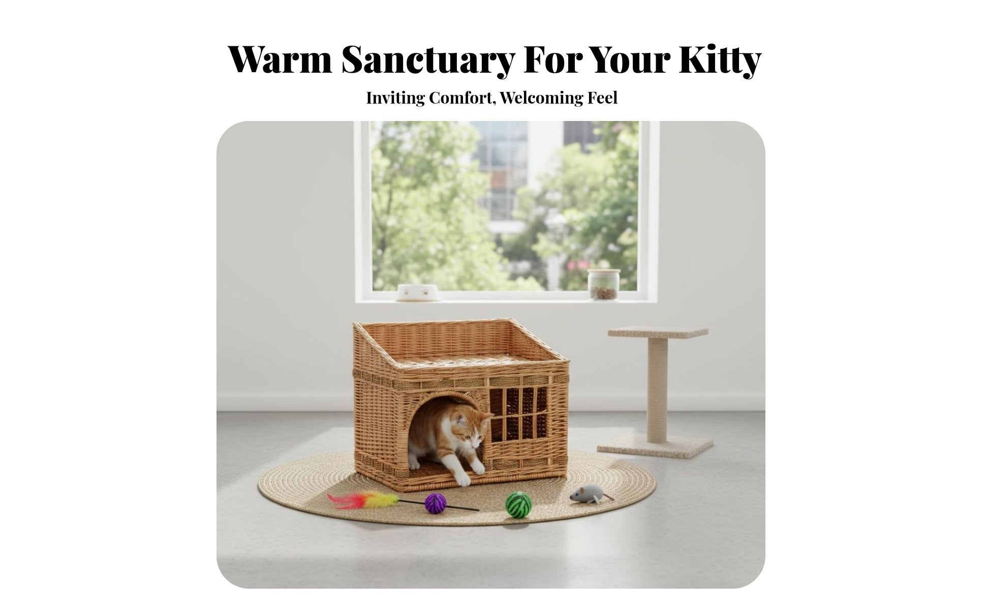 Wicker Cat House Handwoven Enclosed Cat Bed Rattan Pet Kennel Easy to Clean Enclosed Pet Bed Stylish Design for Kittens, Bedroom