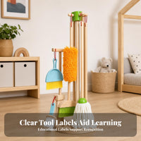 Wooden Cleaning Toy Set Storage Stand Kids Cleaning Playset Bright Colors