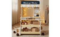 Wooden Pretend Market Stall Freestanding Wooden Market Stall Awning Top Toy Cashier Stand