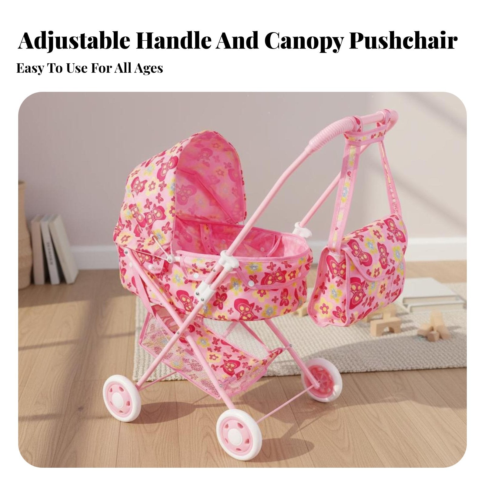 Doll Baby Carriage Realistic Design Foldable Doll Pushcart Toy Pram Child Safe Play Pushcart Lightweight for Young Children
