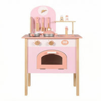 Wooden Play Kitchen Freestanding Young Cooks Playset Interactive Knobs Children's Furniture