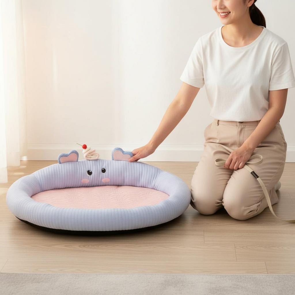 Small Dog Cooling Bed Supportive Raised Rim Bolstered Pet Bed Soft for Summer