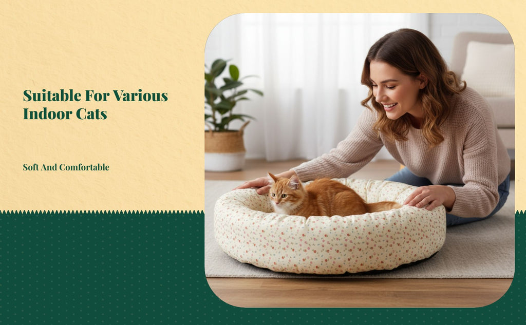 Cat Bed, Round Washable Non-Slip Mat, Cozy Calming Pet Bed