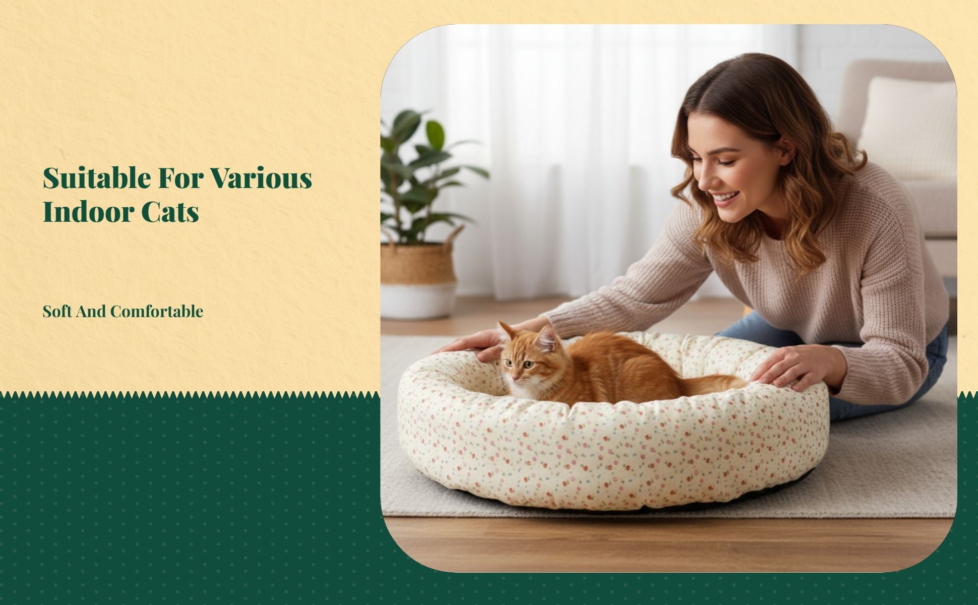 Cat Bed, Round Washable Non-Slip Mat, Cozy Calming Pet Bed