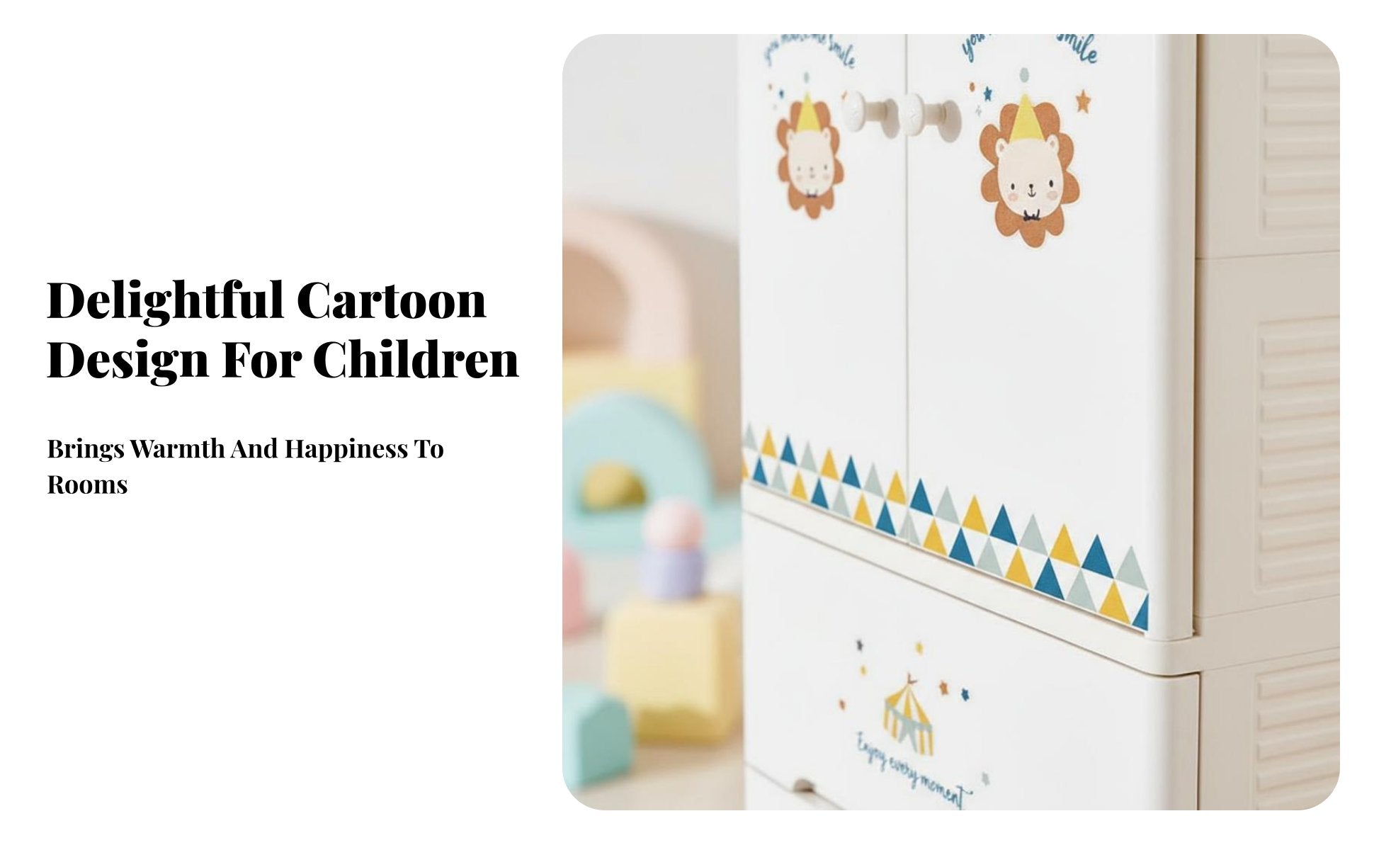 Wheeled kids' wardrobe Rounded Corners Storage Cabinet Cute creature Design Lockable Top Drawer for Children, Infants