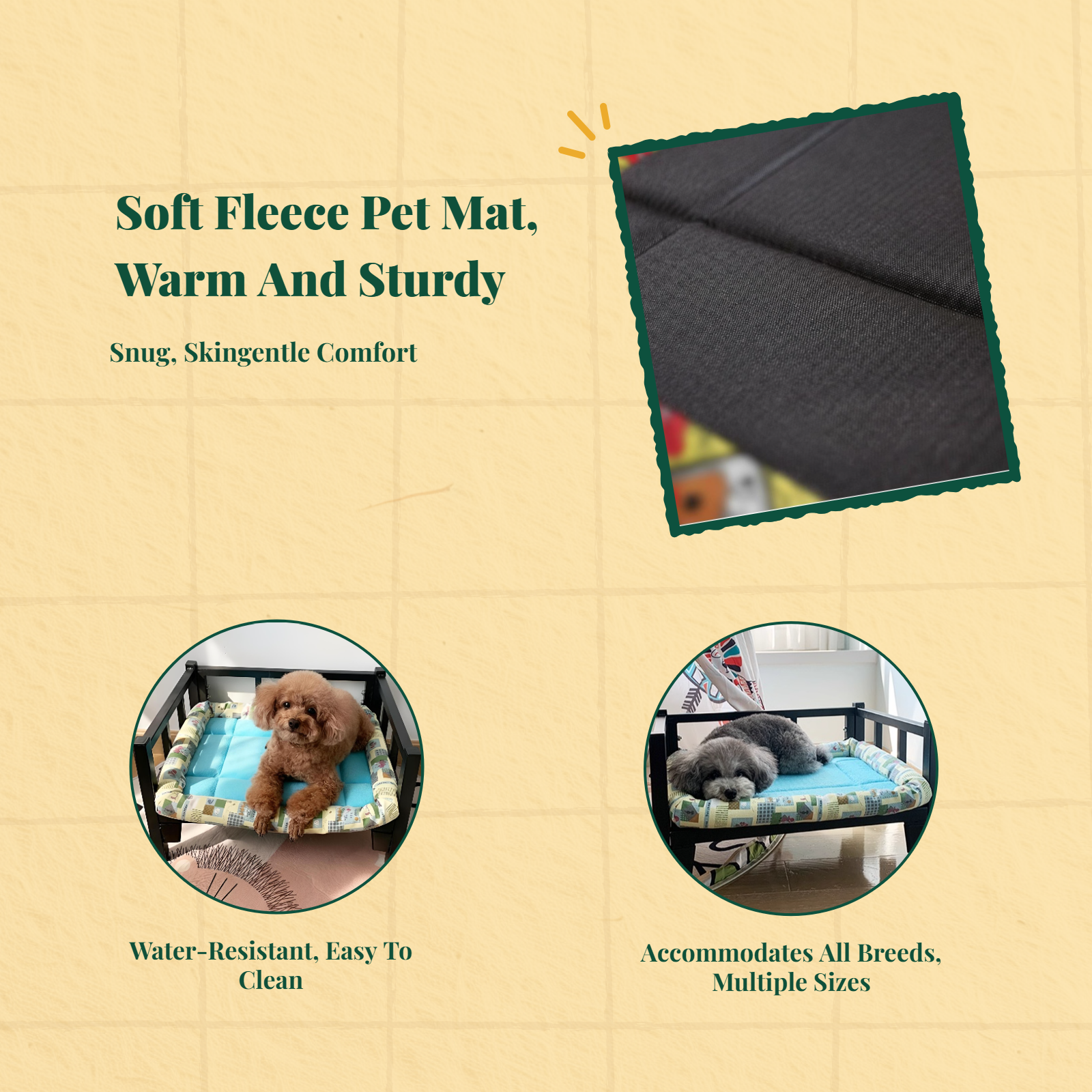 Ultra-Soft Dog Bed, Plush Non-Slip Kennel Mat, Calming