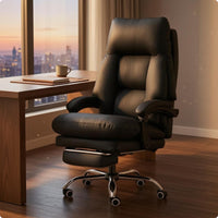 Reclining Office Chair Rolling Casters Chair with Footrest Metal Base Seating Furniture for Enthusiasts
