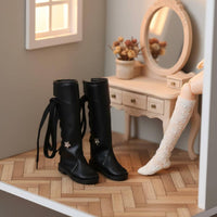 Black Lace-up Doll Boots Highhigh-top/3 BJD Doll Boots Flat Even-Bottom